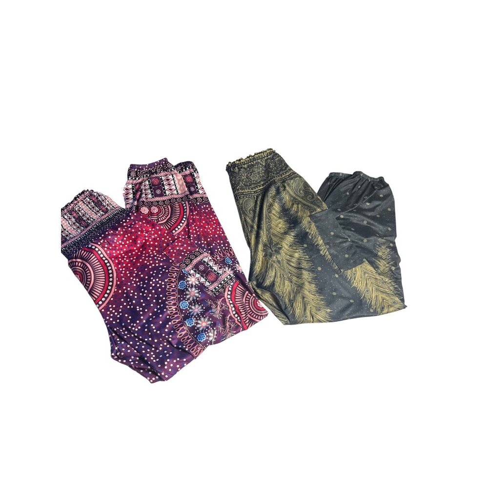 NWT Womens lot of 2 S High Waist Boho Yoga Jogger Pants Pockets Elastic Waist